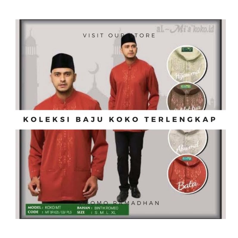 busana muslim pria terbaru baju koko lengan panjang almia al-mia warna - Koko almia Biru Hijau Abu