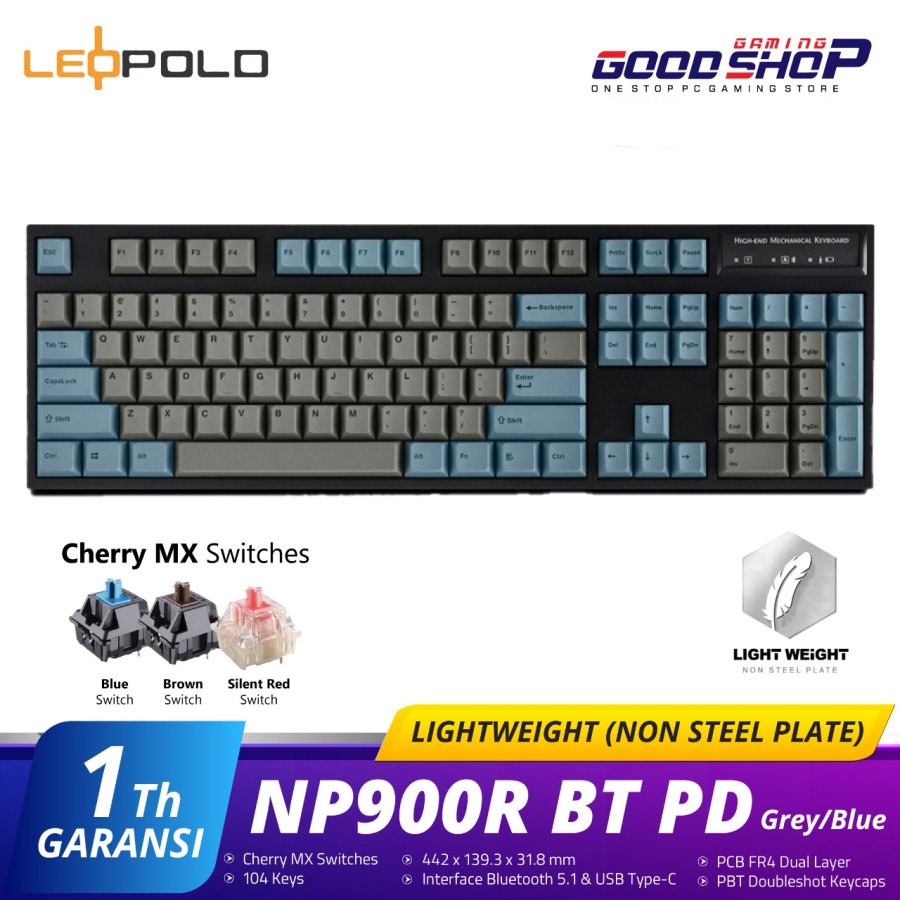 LEOPOLD NP900R BTPD Grey/Blue (Non Steel Plate) - Gaming Keybord