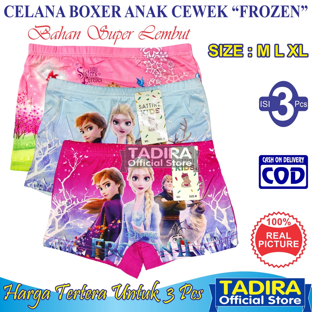 3 Pcs Celana Boxer Anak Perempuan Gambar Kartun Celana Dalam Anak Cewek Karakter Bahan Super Soft TADIRA