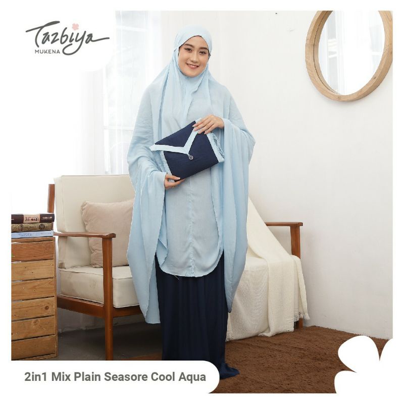 MUKENA TAZBIYA 2IN1 MIX PLAIN SEASORE COOL AQUA ALLSIZE