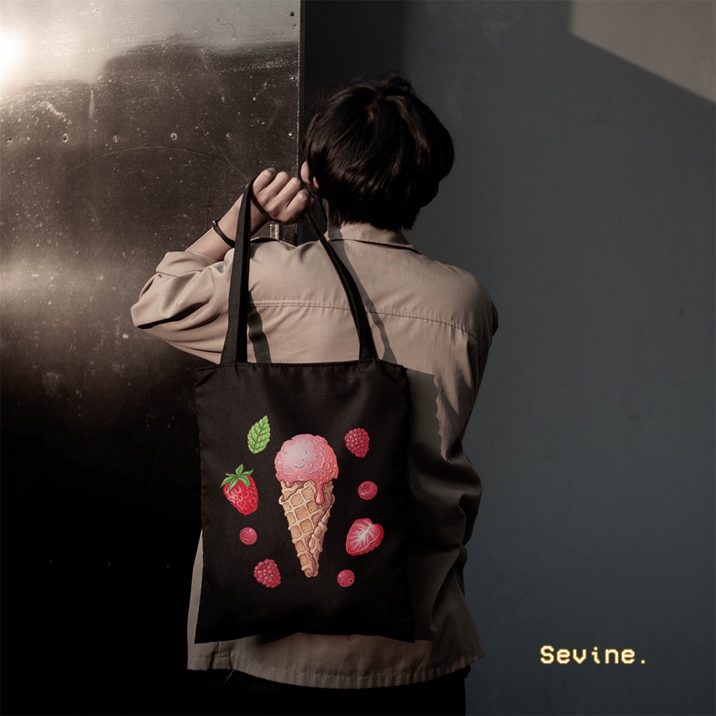 Sevine Totebag Tas Wanita Tote bag Resleting Girl Vintage Retro Aesthetic Colorful Black Series  - VTC1