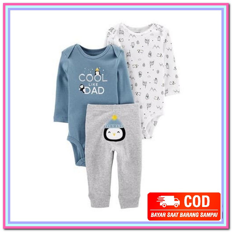 Romper Pendek Bayi Laki Laki Perempuan Reliwear / Lovelle Carts M CE959 Original Carters 3 In 1 Cas