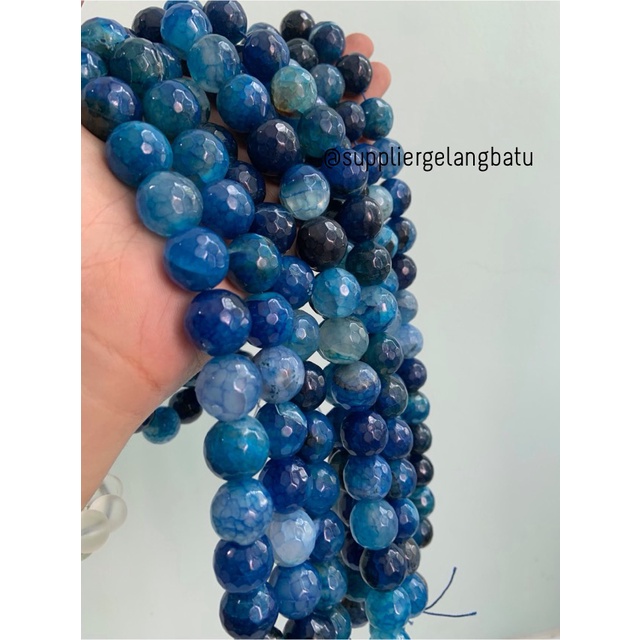 batu AQUAMARINE SERAT BIRU TUA FACETED 16mm cutting UKIR gelang kalung