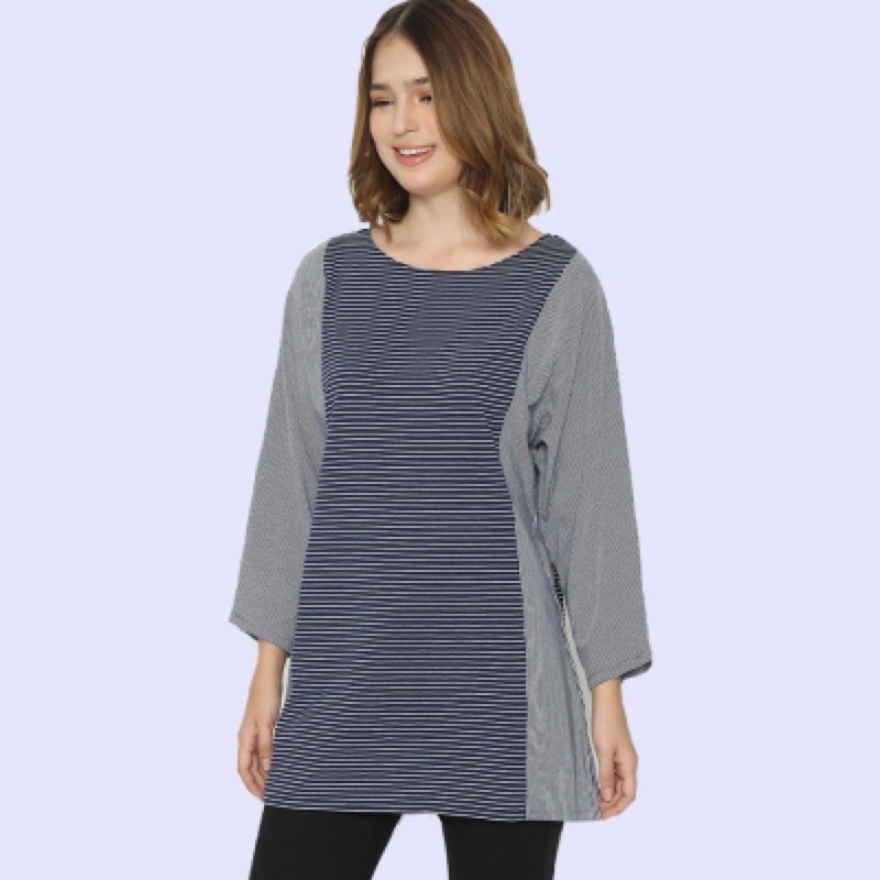 CHC Lucy Stripe Mix Tunic - Blouse Tunik Wanita Lengan Panjang Branded