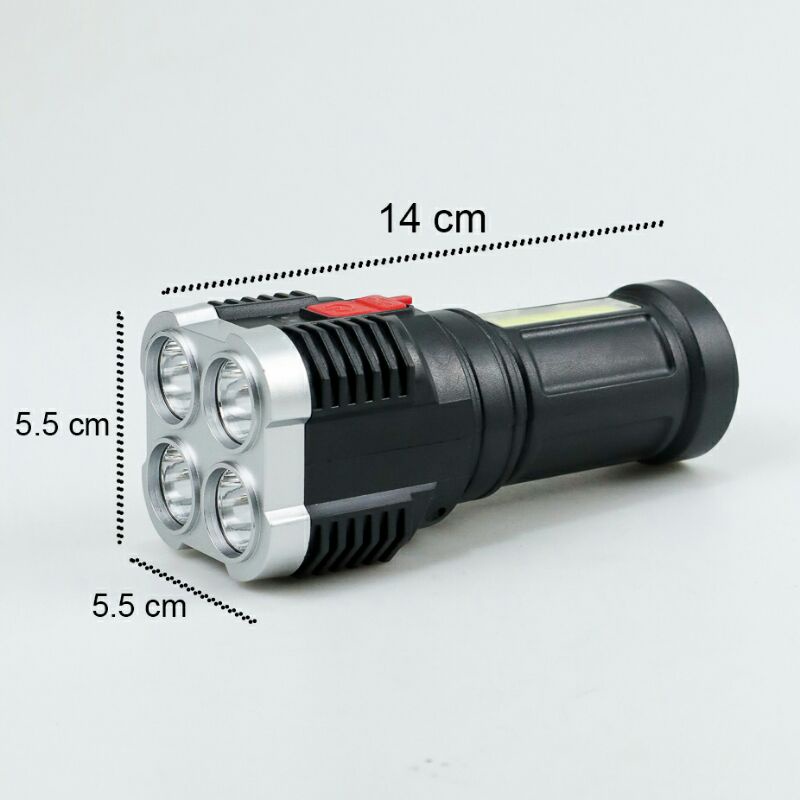 Senter LED Flashlight USB Rechargeable 4 XPE Plus COB t07 Black