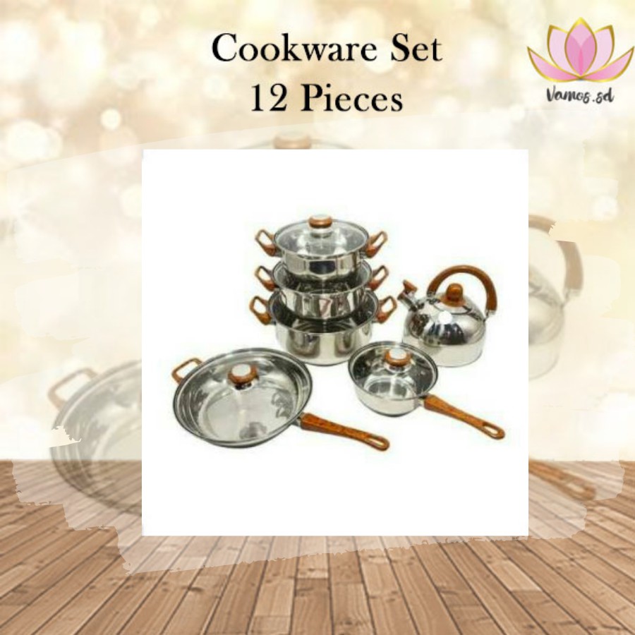 Cookware Set 12 Pcs / Panci Set 12 Pcs Stainless Tutup Kaca Dengan Teko Siul