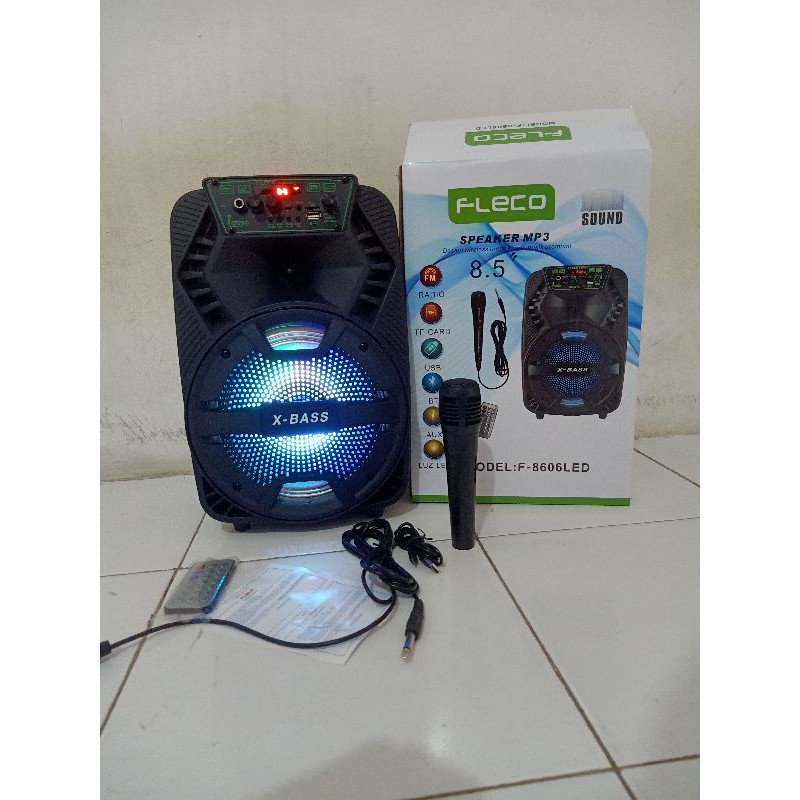 COD✓ SPEAKER BLUETOOTH FLECO 8'5 INCH F-8606 LED FREE MIC KAROKE +  SUARA SUPER BASS