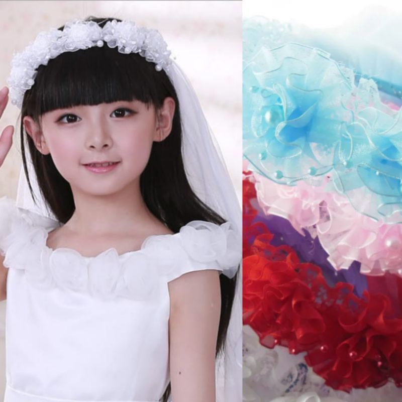 Bando veil pengapit mahkota bunga pengantin panjang garing anak import