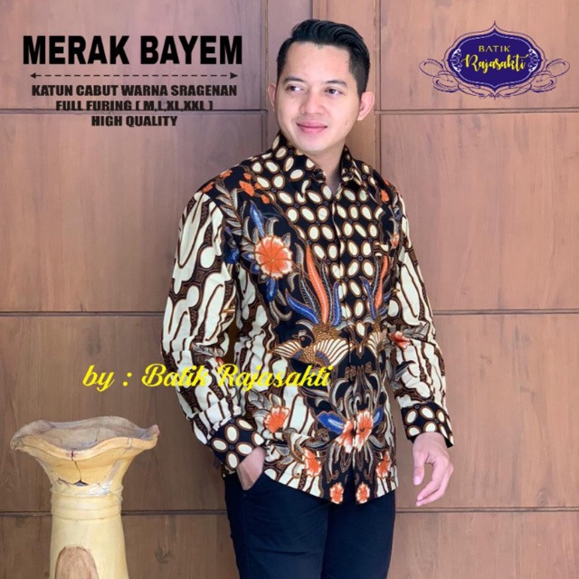 Batik Pria MERAK BAYEM Katun Cabut Warna Sragenan Full Furing Termurah