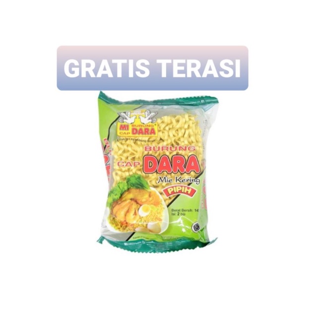 

MIE KERING PIPIh CAP BURUNG DARA 140 GR ISI 2 GRATIS TEH /TERASI/CANDY