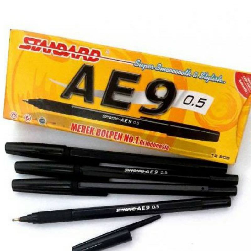 

[BOX ISI 12] PULPEN STANDARD AE9 0.5MM HITAM / PULPEN STANDARD HITAM / BALLPOINT STANDARD / BOLPEN / PULPEN MURHA BERKUALITAS