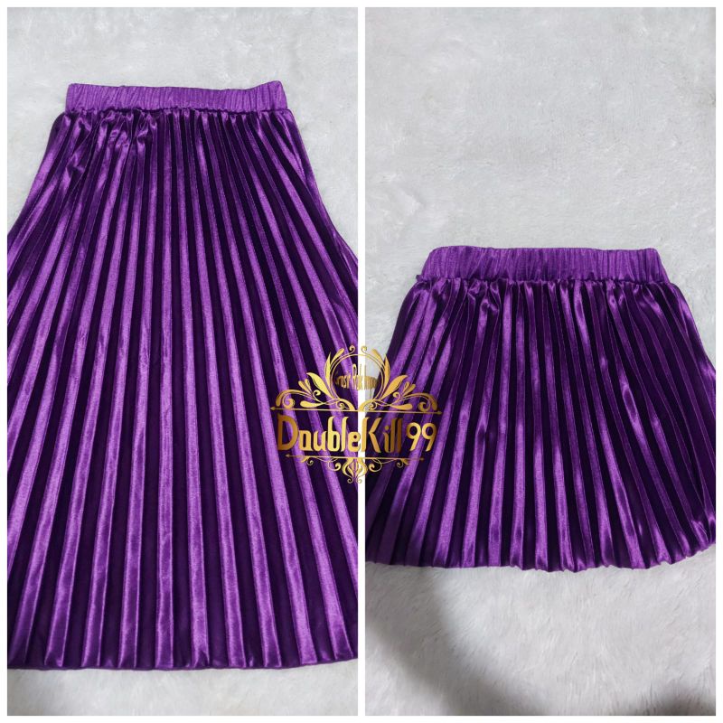 GROSIR ROK IMPORT / ROK 7/8 PLISKET BLUDRU VELVET PREMIUM  GLOSSY-7/8 UNGU GLOSSY