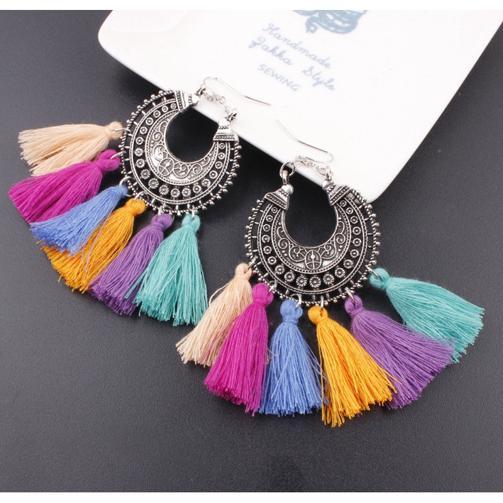 Colorful Bohemia paduan campuran warna rumbai anting-anting fashion sederhana Wanita temperamen anti