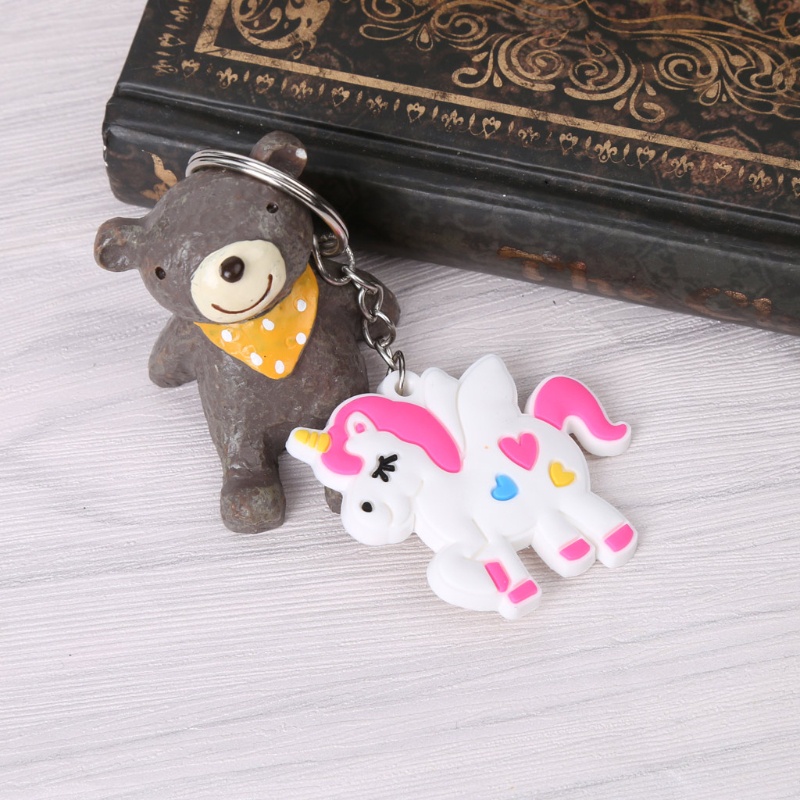 SIY  PVC Rainbow Unicorn Keychain Women Bag Charm Key Ring Pendant Gifts