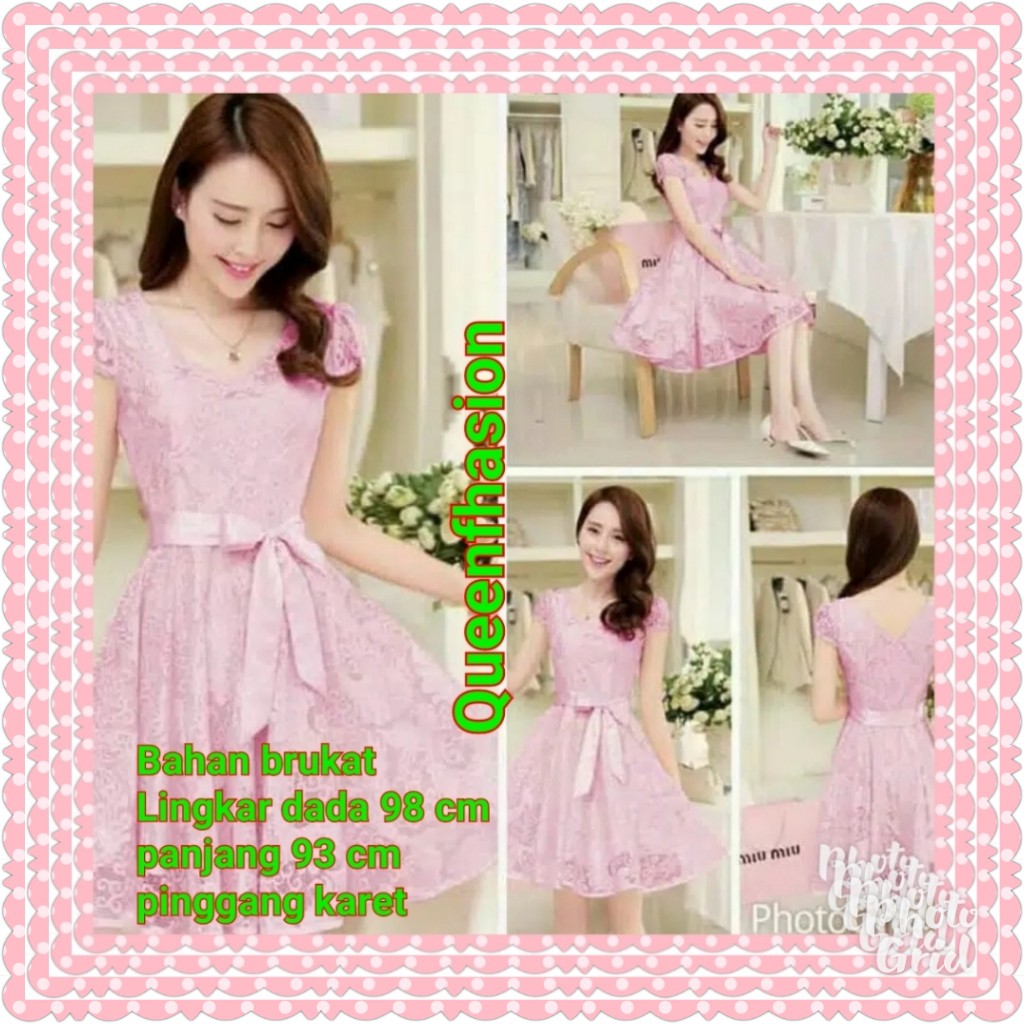 Dress Brukat Anggun Pink Termurah pakaian wanita dress terpopuler terlaris dress pesta kondangan