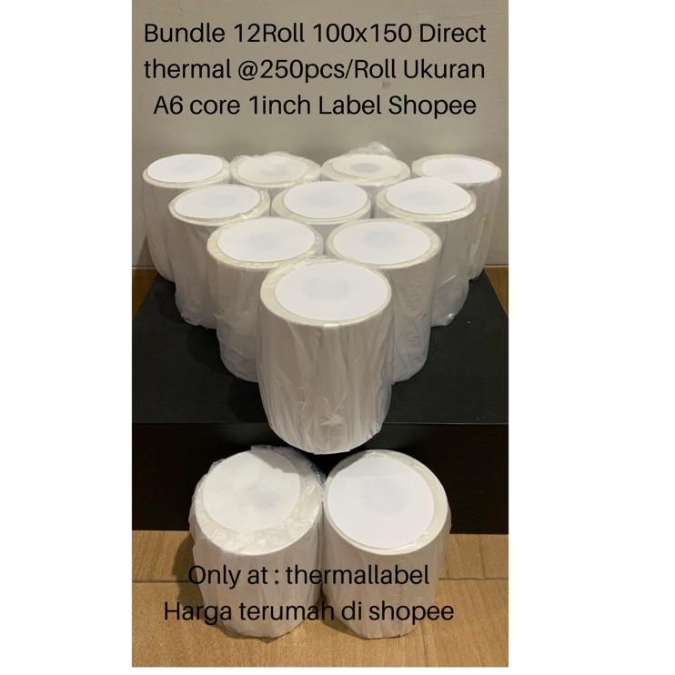 

★Nsfk★ Bundle 100 x 150 Thermal Label Direct 250 pcs / Roll ukuran A6 core 1 inch , 12 Roll♁ ...