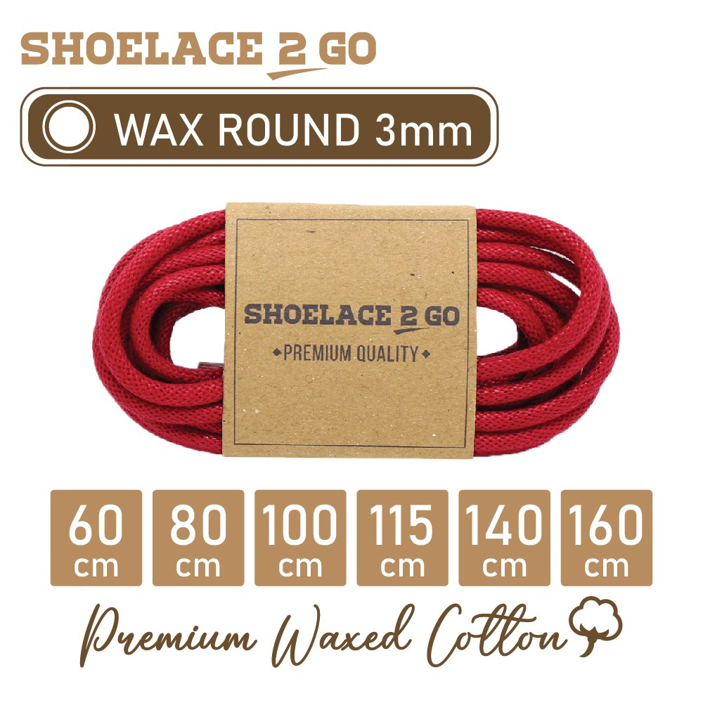 SHOELACE 2 GO PREMIUM TALI SEPATU LILIN WAX BULAT ROUND - WR3 - F1 - RED CHERRY - 3MM