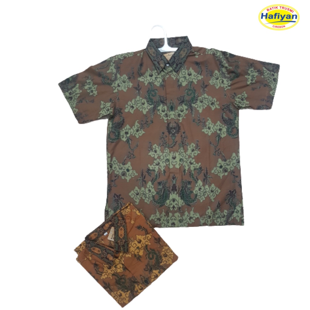 BATIK TRUSMI HAFIYAN HEM KEMEJA BATIK  LENGAN PENDEK MOTIF LAWASAN BATIK PREMIUM MEGA MENDUNG BATIK 