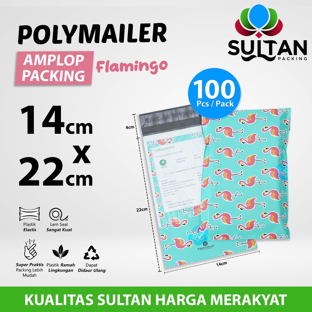 

Polymailer Polimailer 14cm x 22cm Amplop Plastik Packing Motif Flamingo Rusfet PACK