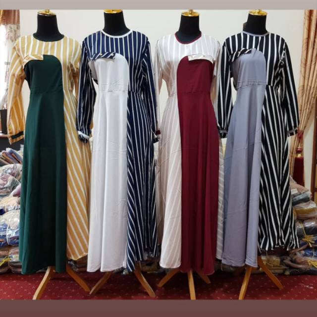 Gamis remaja salur elegan simple, dress remaja gamis murah