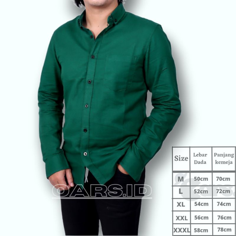 Kemeja Hijau Botol Pria Polos Lengan Panjang dan Lengan Pendek Casual Jumbo Murah Slimfit Ukuran M L XL XXL XXXL