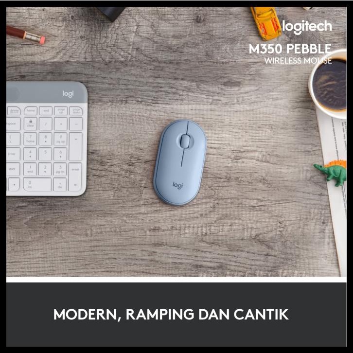 TERBARU LOGITECH PEBBLE M350 MOUSE WIRELESS BLUETOOTH SLIM SILENT - BLUE TERBARU