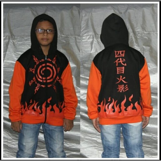 JAKET ANAK NARUTO KYUBI / JAKET ANIME ANAK / JAKET ANAK KECIL KARAKTER ANIME OREN HITAM  AA229