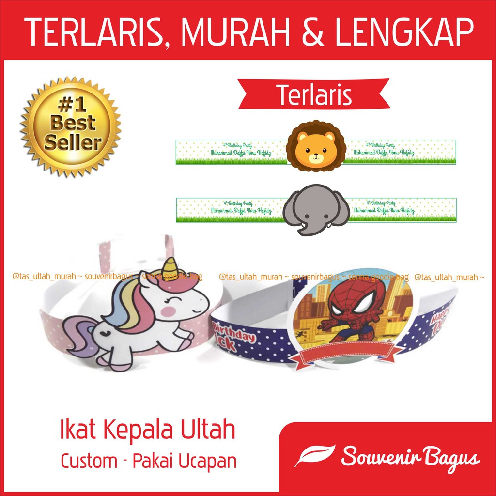 Topi Ultah Anak ikat kepala ultah Topi Pesta Ulang Tahun Custom Pakai Nama