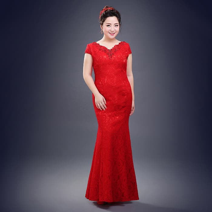 Gaun Pesta 0370918 Merah Big Size Party Dress Gown