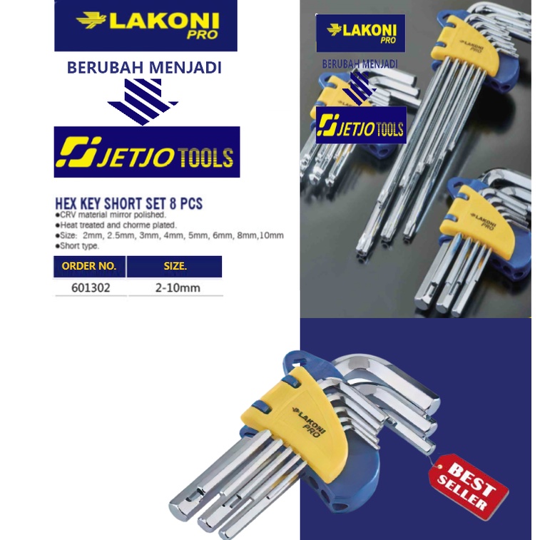 Kunci L set pendek / Hex Key Short Set 8 pcs LAKONI PRO / JETJO TOOLS 601302