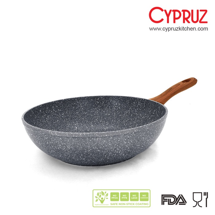 panci wajan Cypruz Grey Marble Fry Wok / Wajan Penggorengan Anti Lengket - 20 cm teflon keramik tefl