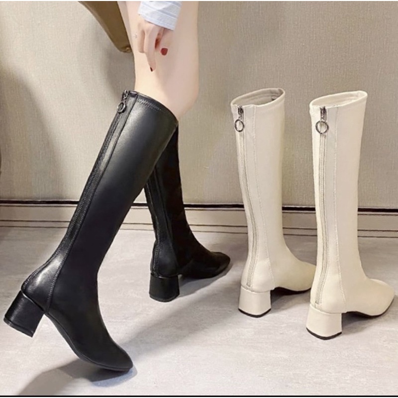 sepatu long boots Heels Fashion Korea