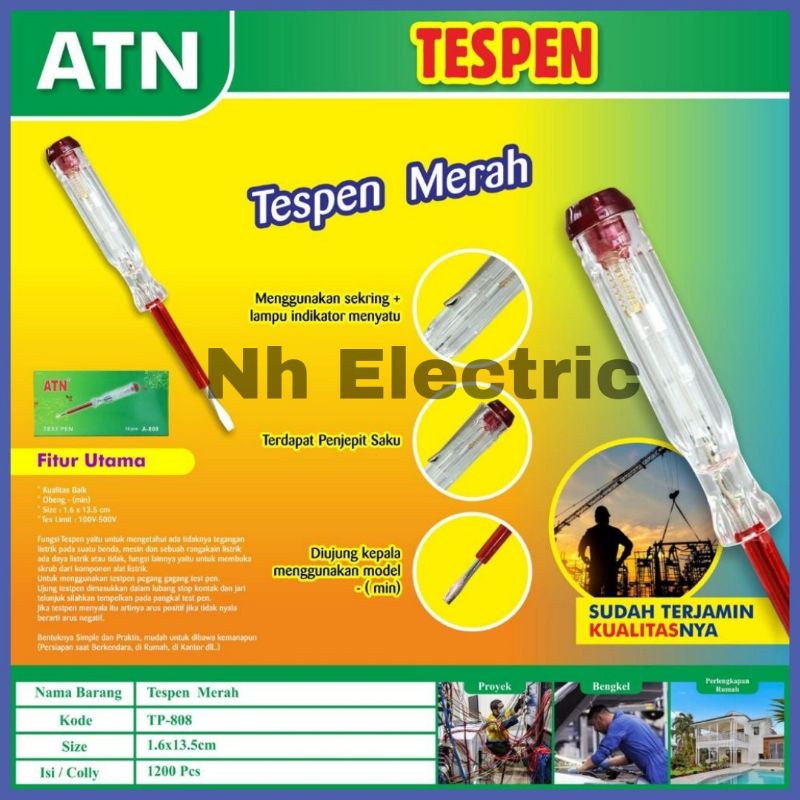 Tespen Merah Atn - Obeng Merah Atn - Tespen Listrik Atn - Tespen Merah 808 Atn