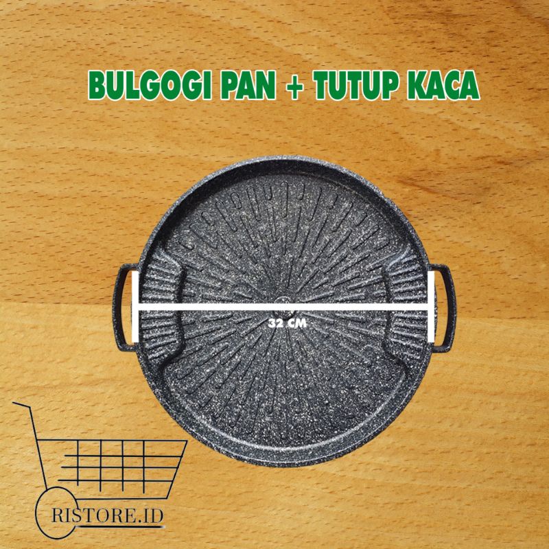 Bulgogi Pan ALL NEW 32cm Grill Marble Panggangan BBQ + Tutup Kaca / Bulgogi Pan 32cm