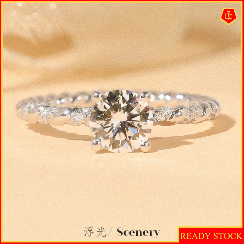 [Ready Stock]Classic Four-Claw Moissanite Ring Pt950 Winding Personality