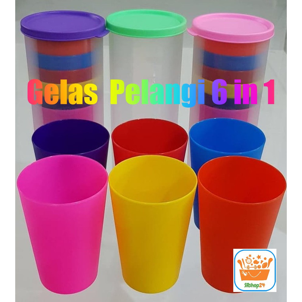 SRS (COD YES) Gelas Pelangi Plastik SET 6 in 1 Gelas Minum Piknik Picnic Cup Set