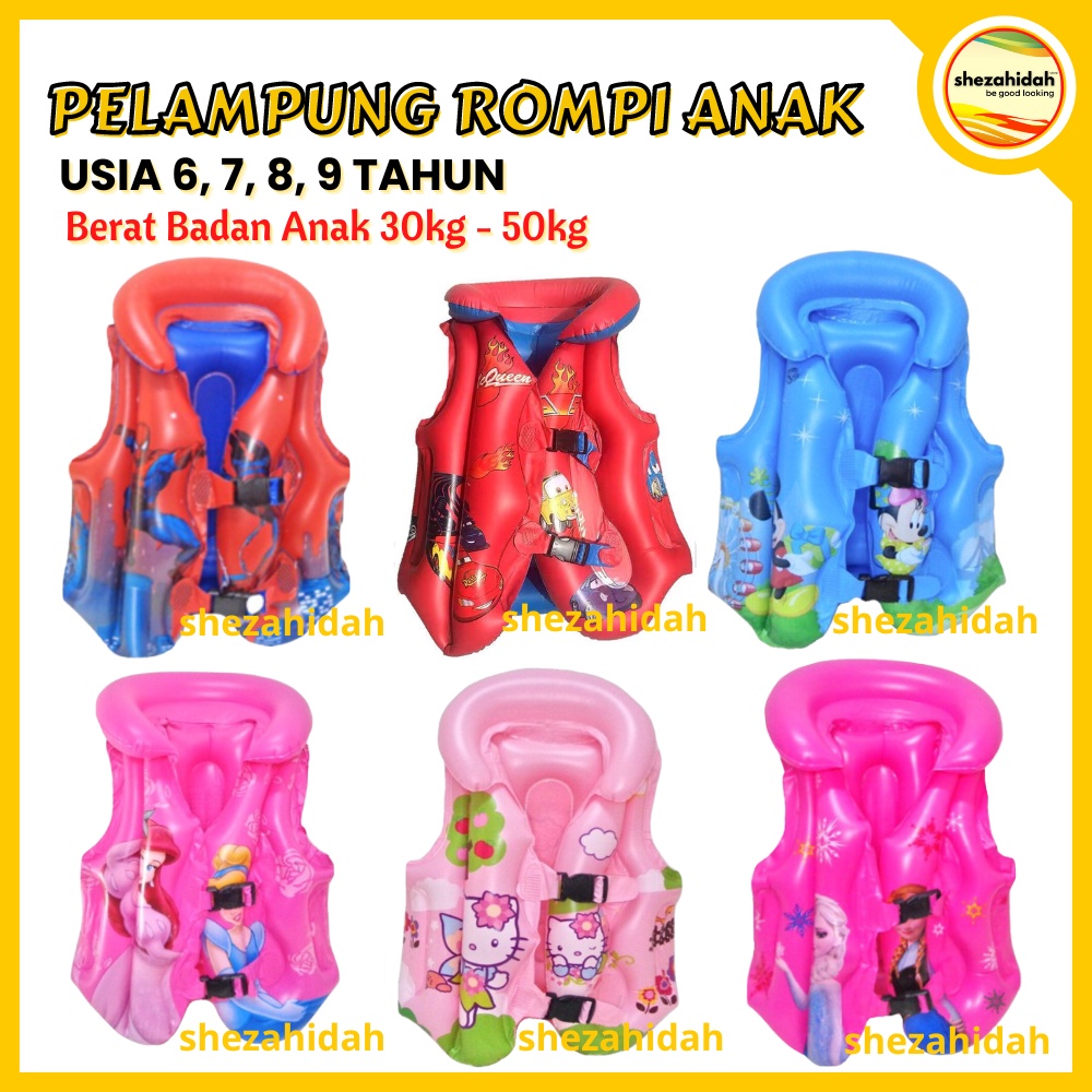 SWIM VEST PELAMPUNG RENANG ANAK 6 7 8 9 TAHUN BB 30 - 50 KG BAJU ROMPI BAN RENANG ANAK KARAKTER KART