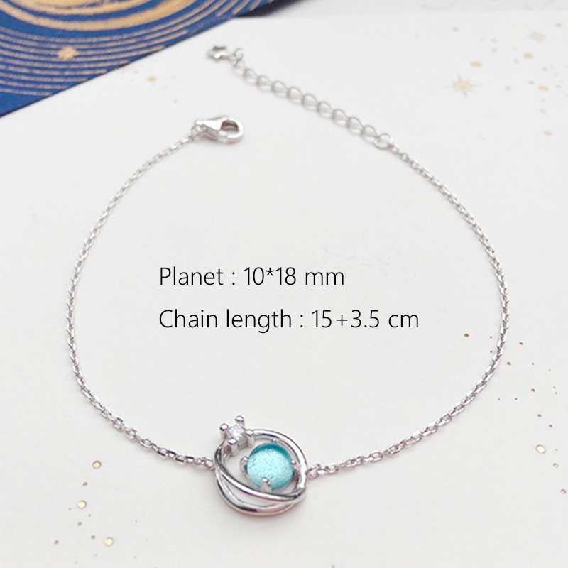 Gelang Tumpuk Bracelets Planet Key Blue Crystal Silver Color Bracelet Women Girls Fashion Jewelry