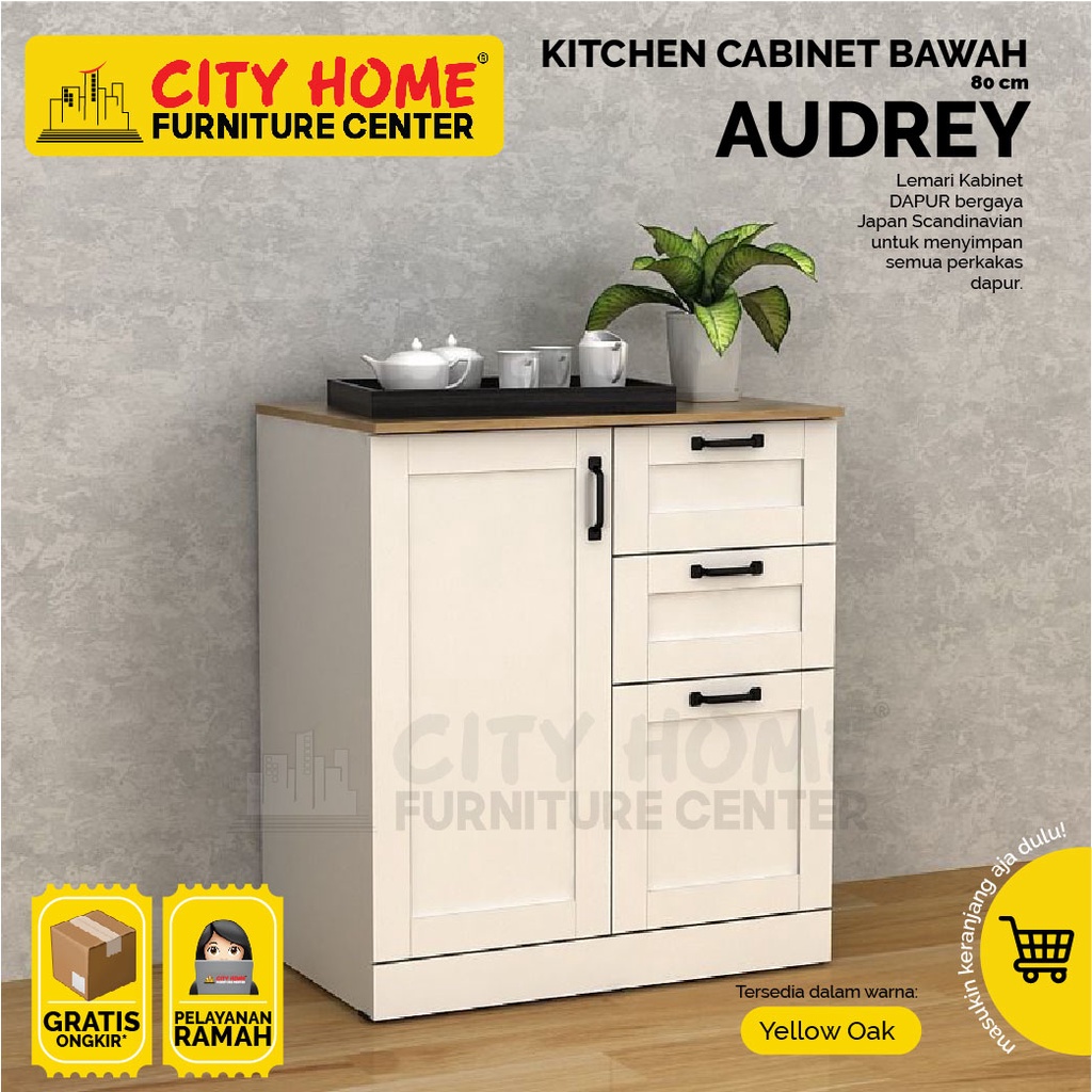 AUDREY SB80 Rak Dapur / Bufet Dapur - White Yellow Oak | City Home Cikarang