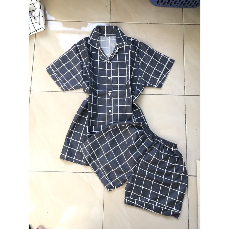 piyama/pajamas kotak&quot; HP katun abu murah.homewear/sleepwear/bajutidur cwe PP tartan grey kekinian