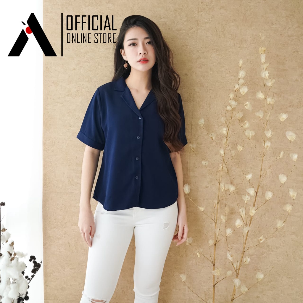 KEMEJA WANITA LENGAN PENDEK BASIC POLOS FASHION KULIAH&SANTAI TERBARU-8