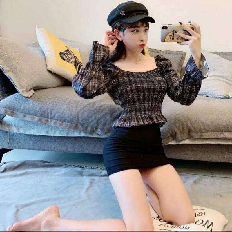 Shaletta Blouse Atasan Wanita Bahan Katun Kotak Zara