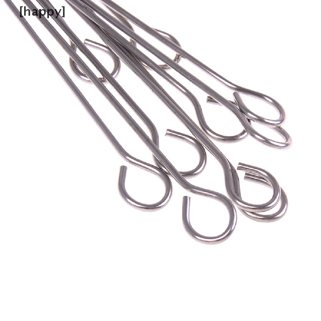 10pcs Tusuk Sate Daging Bentuk Bulat Bahan Stainless Steel Untuk Bbq