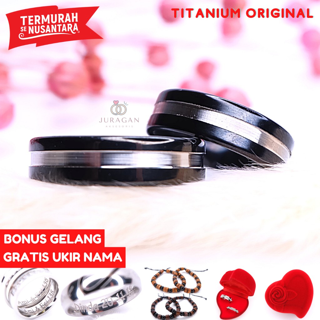 [UKIR NAMA + BOX HATI] Cincin Couple BUCIN Titanium M31 BONUS Gelang Couple