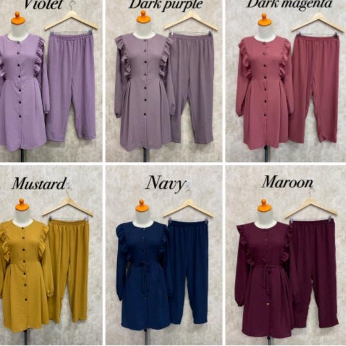 ((TERLARIS)) BAJU SETELAN WANITA DEWASA TERBARU TUNIK + CELANA /TRENN MASAKINI