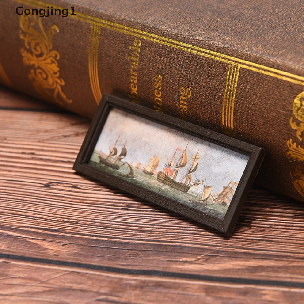 Gongjing1 Miniatur Lukisan Cat Minyak Gambar Perahu Layar Untuk Aksesoris Rumah Boneka 1: 12