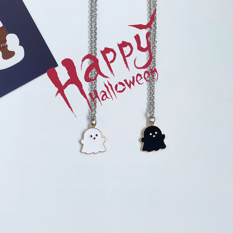 [ Cute Halloween Black White Small Ghost Pendant Necklace For Lover  Copule  ]