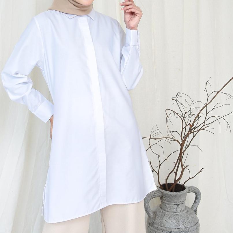 ➴ EVONNE Dailia Tunic White Basic Oversize Pattern LD110 E55-04 ֍