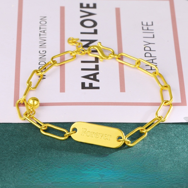 Perhiasan Gelang Couple Desain Tulisan Forever Emas Asli Kadar 375Gaya Korea Untuk Pria Dan Wanita