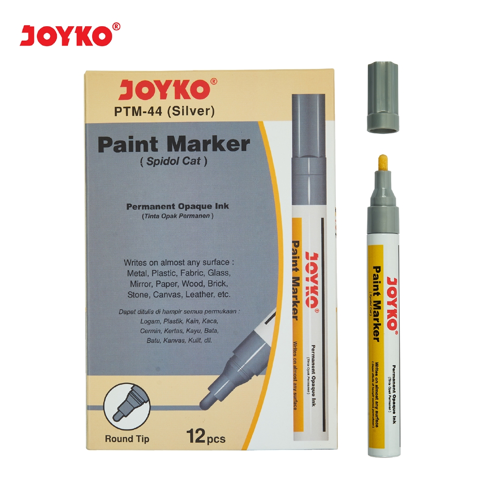 

Nokida Spidol Silver Round Tip Paint Joyko PTM-44 Permanen/12 pcs / Cat Papan Tulis White Whiteboard